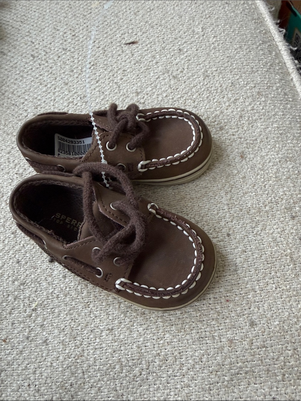 Sperry Brown Toddler Boat Shoes with White Stitching